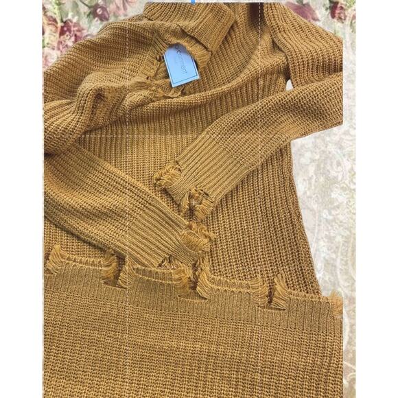 No Comment NYU Womens L Mustard Raw Edge Turtleneck Sweater Dress NWT Western - Picture 6 of 9